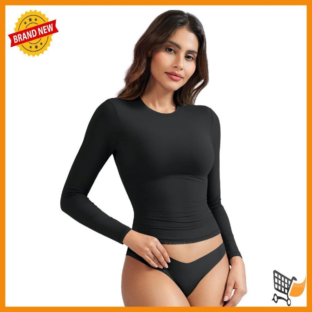 Long Sleeve Double Lined Basic Tee Crew Neck Slim Fit Women's Top